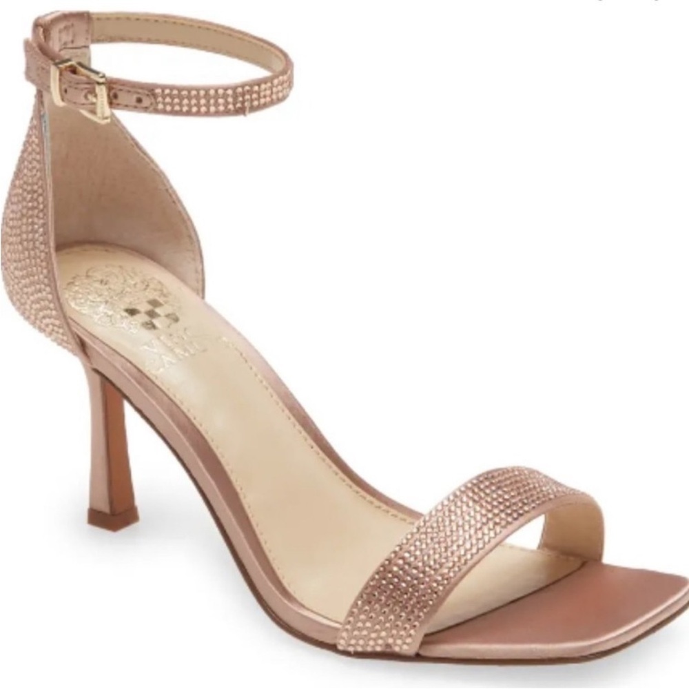 Vince Camuto Shimmering Gold Ankle Strap Heels